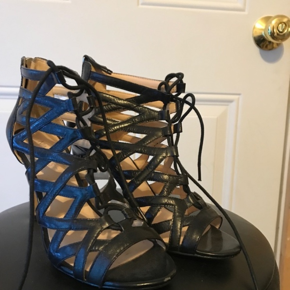 Nine West Daniella Laceup Sandal/ Dance Heel Sz 7